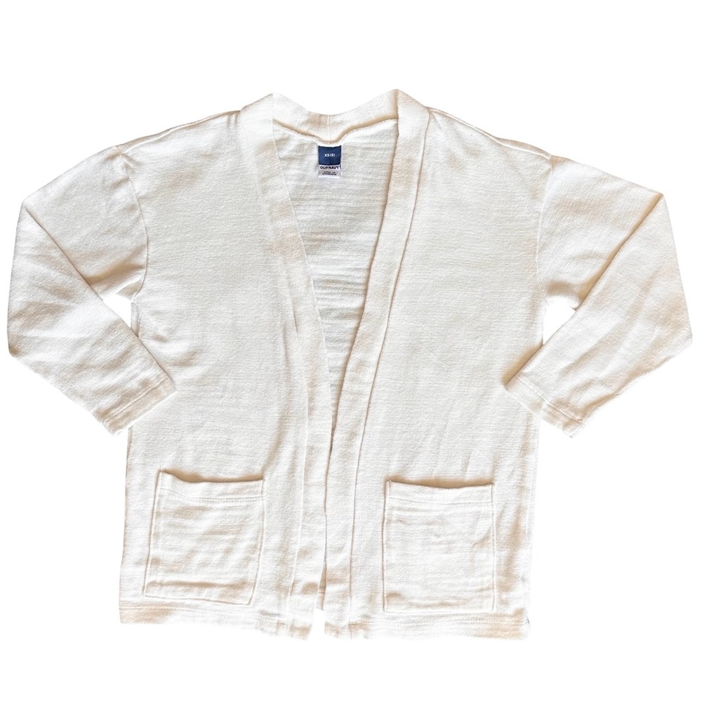 Old Navy size 5 XS girls light cream white slub open cardigan sweater